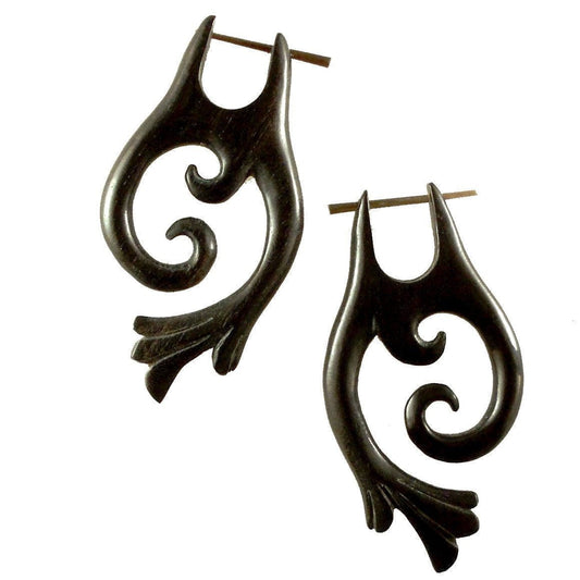 Lightweight Wood Earrings | Natural Jewelry :|: Falcon Vine. Black Wood Earrings. 1 inch W x 2 inch L. | Wood Earrings
