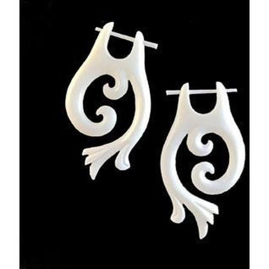 White Tribal Earrings | Natural Jewelry :|: Falcon Vine. Bone Earrings. 1 inch W x 2 inch L. | Tribal Earrings