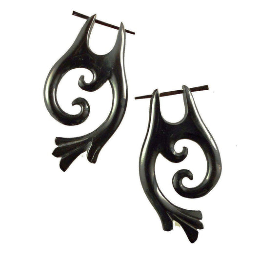 Buffalo horn Tribal Earrings | Black Spiral Earrings
