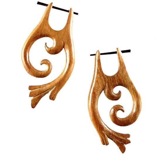 Brown Wood Earrings | Ocean Spiral Earrings, Hawaiian Wood 