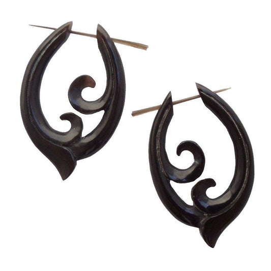 Black Tribal Earrings | Horn Jewelry :|: Pura Vida. Horn Earrings, 1 inch W x 1 3/4 inch L. | Tribal Earrings