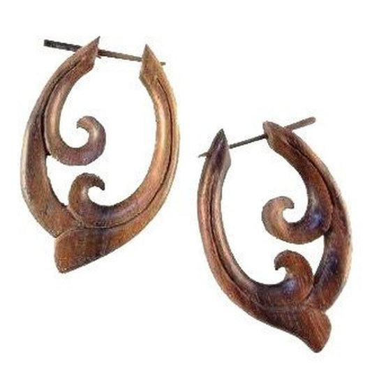 Wave Wood Earrings | Natural Jewelry :|: Pura Vida. Wooden Earrings, Rosewood. 1 1/8 inch W x 1 3/4 inch L. | Wood Earrings