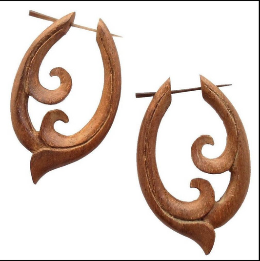 Spiral Wood Earrings | Hawaiian wood earrings