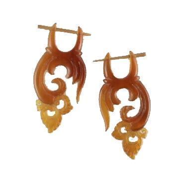 Tribal Spiral Earrings | Horn Jewelry :|: Fairy flutter. Amber Horn Earrings. | Amber Horn Earrings