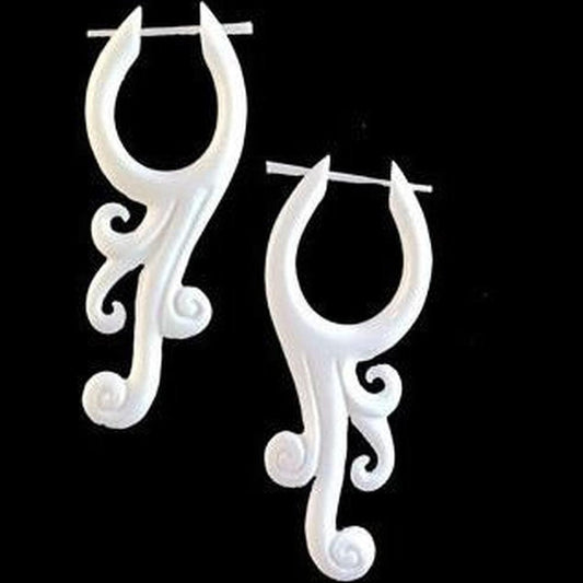 Hanging Long Earrings | Long White Spiral Earrings. Bone. 