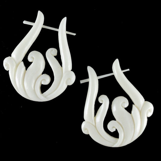 White Tribal Earrings | Natural Jewelry :|: Spring Vine. Bone Earrings, 1 1/4 inch W x 1 3/4 inch L. | Tribal Earrings