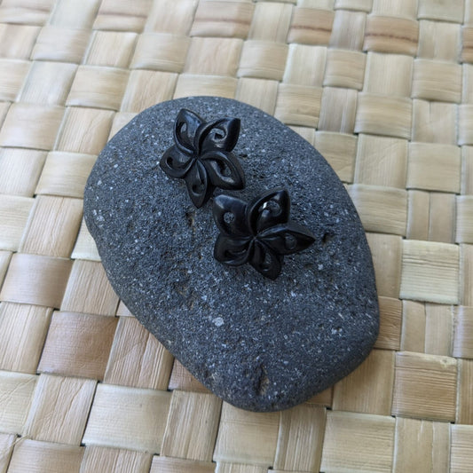 black flower plumeria earrings