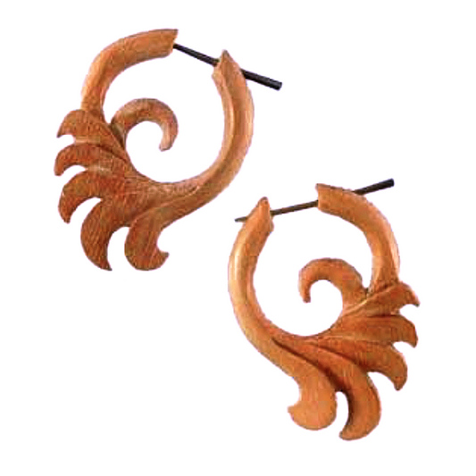 Hypoallergenic Wood Earrings | Spiral Jewelry :|: Ocean Wings Wooden Earrings. Tribal. | Wood Earrings
