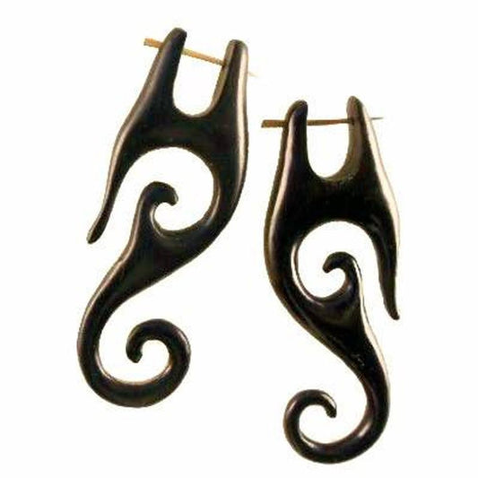 Long Wood Post Earrings | Black Earrings :|: Drops. Black Wood Earrings. 