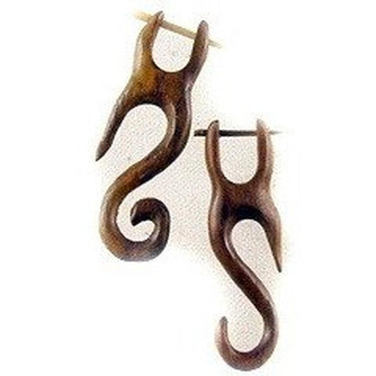 Wood post Hippie Earrings | Natural Jewelry :|: Yogi. (off-size) rosewood earrings. | Wooden Earrings
