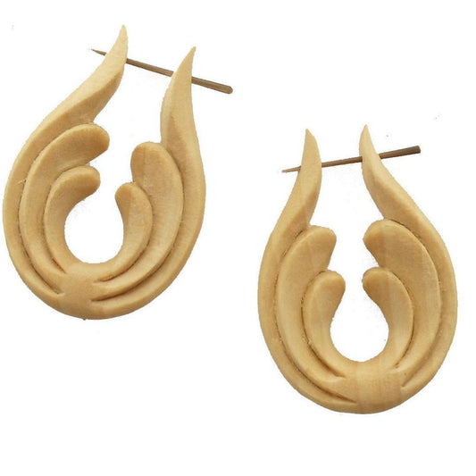 Ivory color Wood Hoop Earrings | Wood Earrings :|: Beginning, Tribal Earrings. Wood Jewelry. | Wooden Earrings