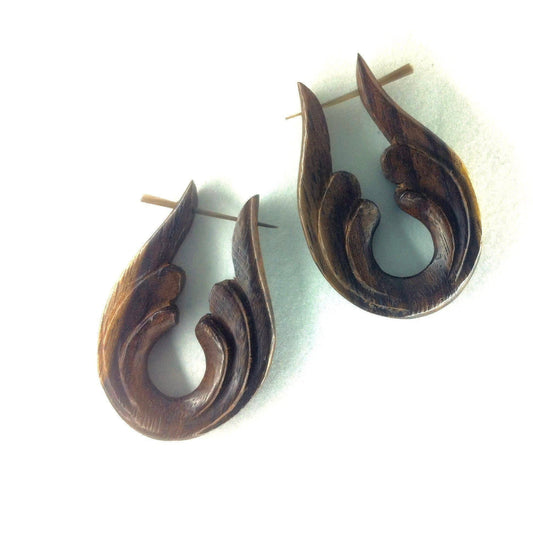 Long Wooden Earrings | Wood Earrings :|: Beginning. variegated rosewood earrings. | Wooden Earrings
