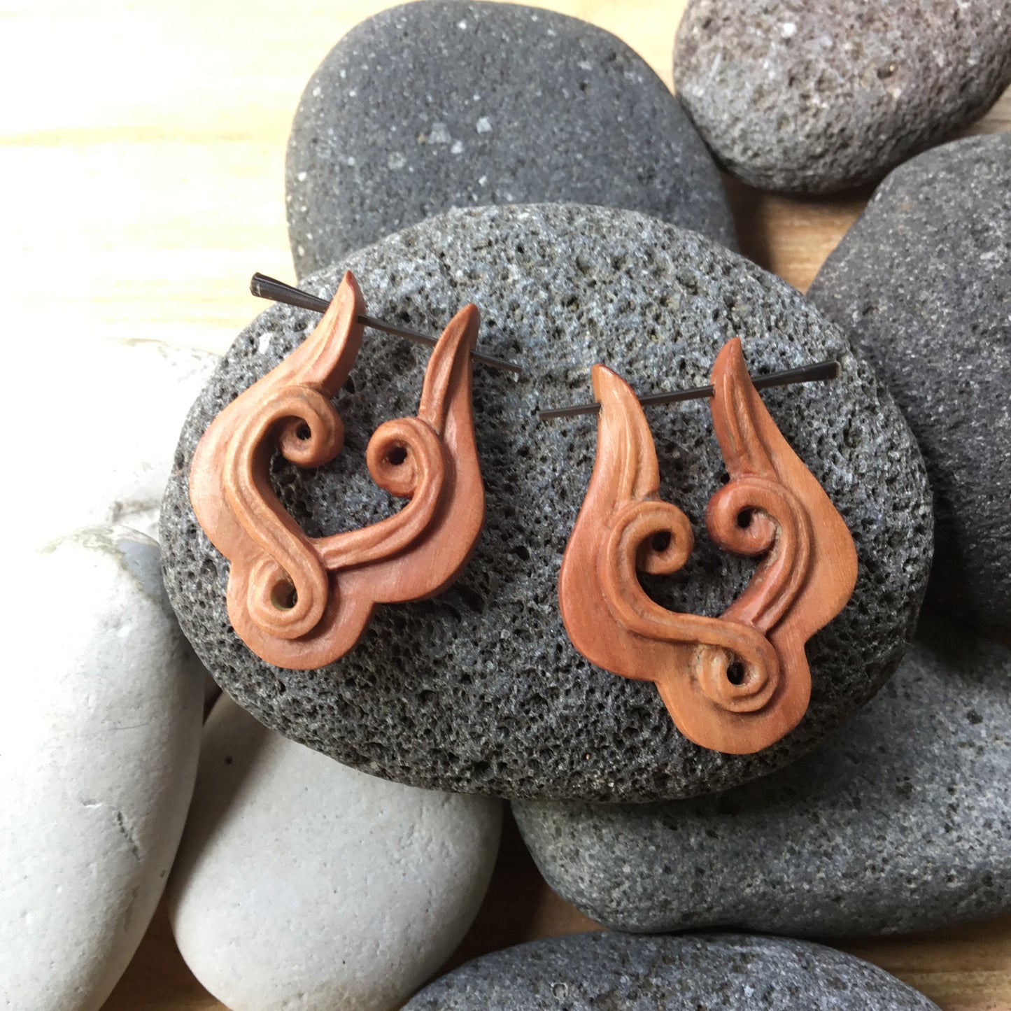 Celtic Trinity. Wood Earrings. Tropical Sapote, Handmade Wooden Jewelry.