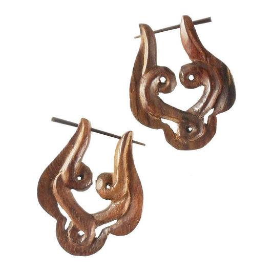 Wood peg Wood Earrings | Celtic Trinity. Wooden Earrings, rosewood. 1 1/4 inch W x 1 1/2 inch L. (seconds)