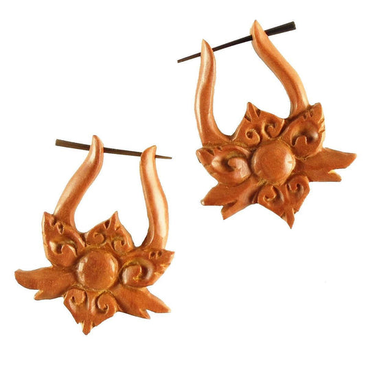 Flower Hawaiian Island Jewelry | Natural Jewelry :|: Trilogy. Wooden Earrings. Natural Sapote Wood Jewelry. | Wooden Earrings