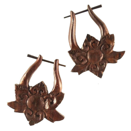 Carved Wood Earrings | Natural Jewelry :|: Trilogy. Wooden Earrings, Rosewood. 1 1/4 inch W x 1 1/2 inch L. | Wood Earrings