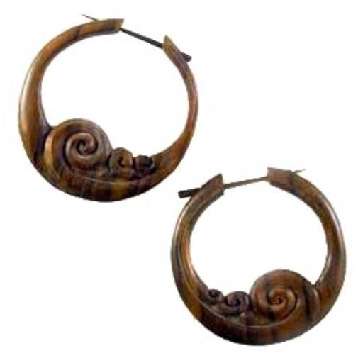 Organic Hawaiian Wood Earrings | Tribal Earrings :|: Brown Wood Earrings.