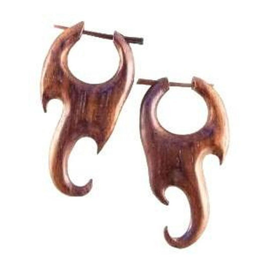 Wood peg Wooden Earrings | Natural Jewelry :|: Flame. Wood Earrings. Natural Rosewood, Handmade Wooden Jewelry. | Wooden Earrings