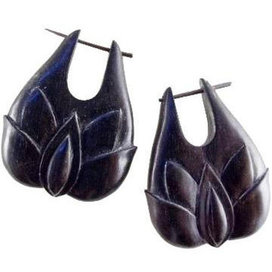 Water lily Island Jewelry | Wood Earrings :|: Black Lotus. Wood earrings. Sold as Pair. | Island Jewelry 