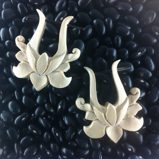 Gauges Wood Earrings | Natural Jewelry :|: Lotus Rose. Light Wood Earrings, 1 1/2 inch W x 1 1/2 inch L. | Wood Earrings