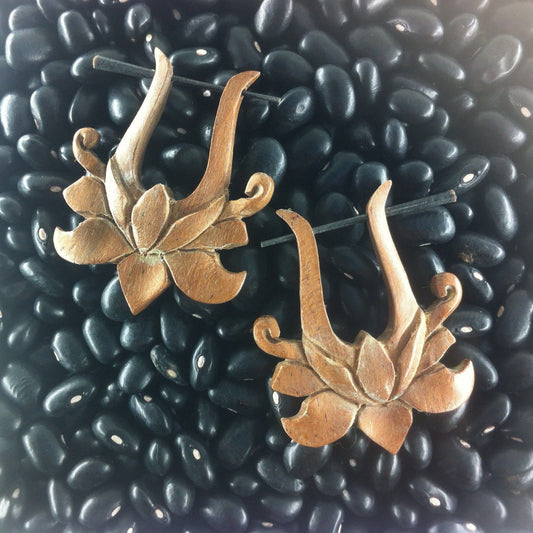 Post Lotus Earrings | Natural Jewelry :|: Lotus Rose. Wooden Earrings. Hibiscus Wood Jewelry. | Wood Earrings