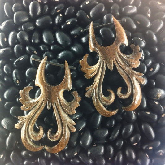 Rose Wood Earrings | Wood Earrings :|: Dawn Steam. Wooden Earrings, Rosewood. 1 inch W x 1 3/4 inch L. | Wood Earrings