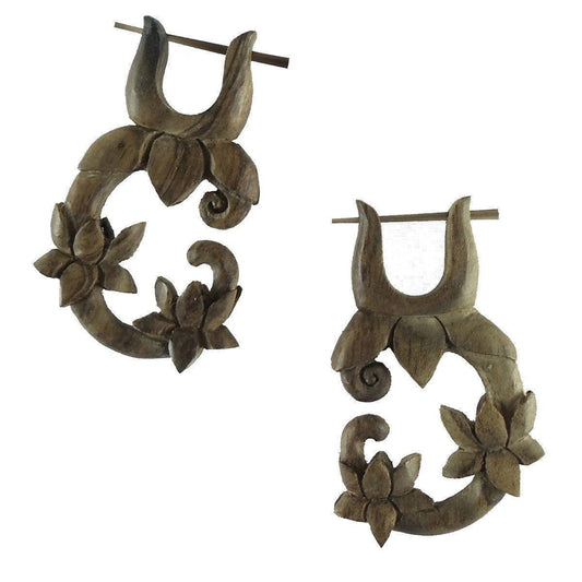 Peg Wood Earrings | Natural Jewelry :|: Lotus Vine. Dark. Hibiscus. Wooden Earrings & Jewelry. | Wood Earrings