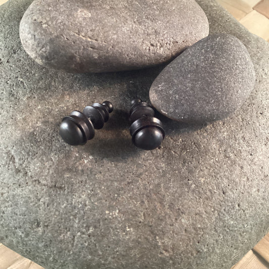 Lightweight Stud Earrings | Black Fake plugs, post earrings. Lava wood