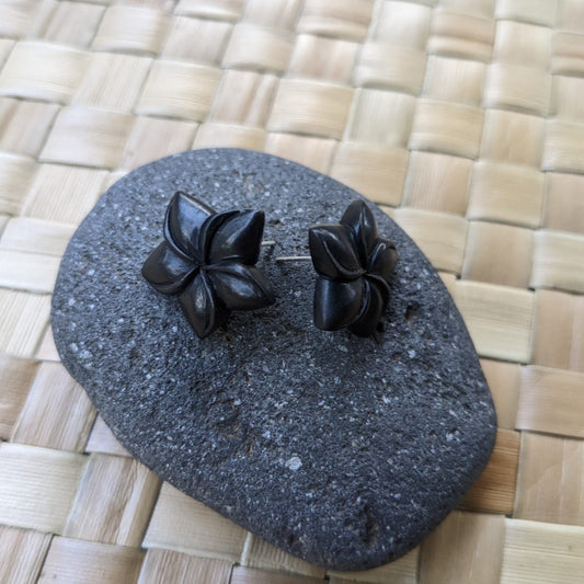 Sterling silver Flower Earrings | black plumeria flower earrings