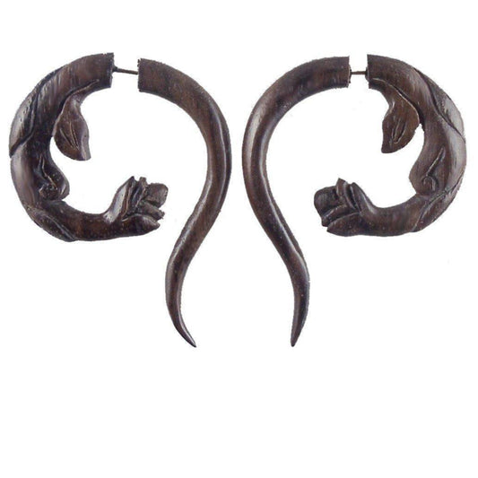 Stick Tribal Earrings | Fake Gauges :|: Spring Blossom. Fake Gauges. Natural Rosewood, Wood Jewelry. | Tribal Earrings