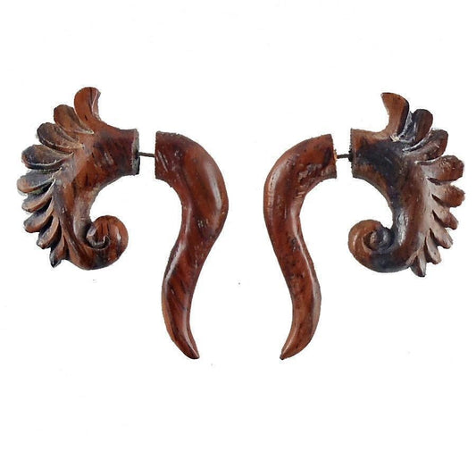 Sale Tribal Earrings | Fake Gauges :|: Curls. Fake Gauges. Natural Rosewood, Wood Jewelry. | Tribal Earrings