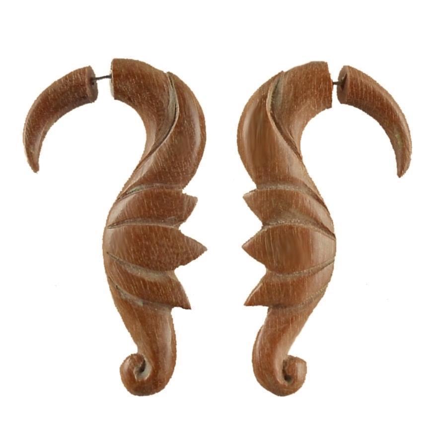 Fake Gauges :|: Soaring Birds. Fake Gauge Earrings, Natural Sapote. Wooden Jewelry. | Tribal Earrings