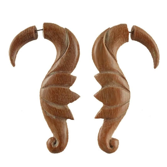 Brown Tribal Earrings | Fake Gauges :|: Soaring Birds. Fake Gauge Earrings, Natural Sapote. Wooden Jewelry. | Tribal Earrings