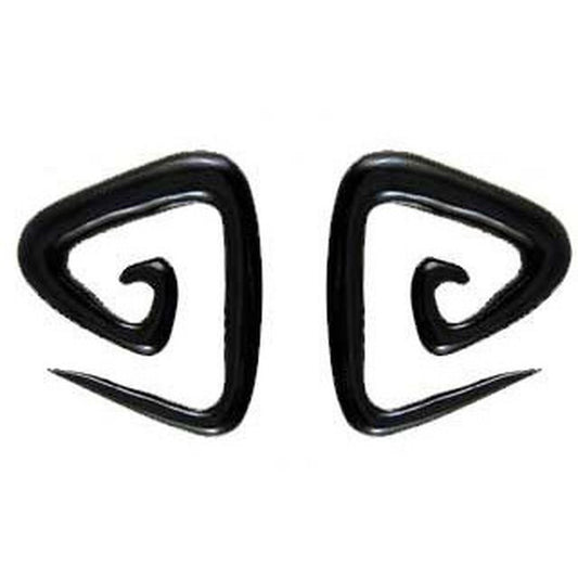 Boho Earrings for stretched ears | Gauge Earrings :|: Triangle spiral. 0 gauge earrings, Black Horn. gauge earrings.