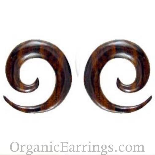 spiral wood body jewelry, 00 gauge earrings