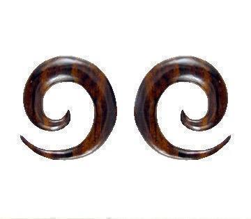 spiral wood body jewelry, 00 gauge earrings