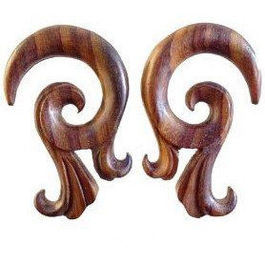 Carved Wood Body Jewelry | 00 gauge earrings, wood spiral hanging