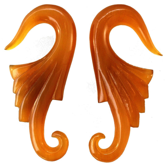 Horn Jewelry | Gauges :|: Wings, 00 gauge earrings, Amber Horn. 1 1/8 inch W X 2 3/4 inch L.
