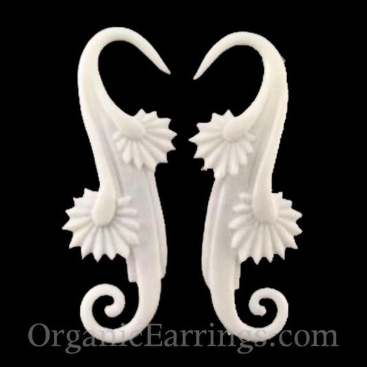 Buffalo bone 10 Gauge Earrings | Willow Blossom, white. Bone 10 gauge earrings.