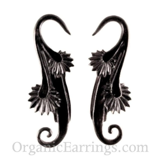 For stretched ears 10 Gauge Earrings | Willow Blossom, black. Horn 10 gauge earrings.