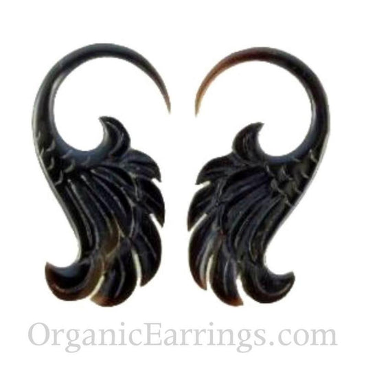 Horn Gauges | Wings. 10 gauge earrings. organic black horn