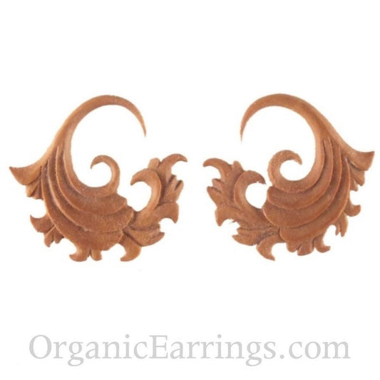 For stretched ears Wood Body Jewelry | Fire. 10 gauge Sapote Wood Earrings. 1 1/4 inch W X 1 1/4 inch L