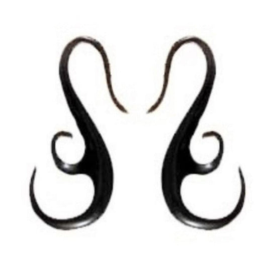 Natural Earrings for Stretched Ears | 12 gauge earrings, hanging, french hook, black.