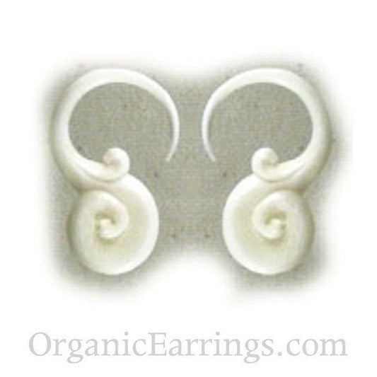 Hanging Body Jewelry | Dayak Hooks. Water Buffalo Bone, 12 Gauge Earrings. White Spiral.
