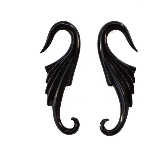 For stretched ears Gauges | Nuevo Wings, 12 gauge earrings, natural black horn.