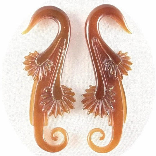 2g Hanger Gauges | Gauges :|: Willow, 2 gauge earrings, amber horn.