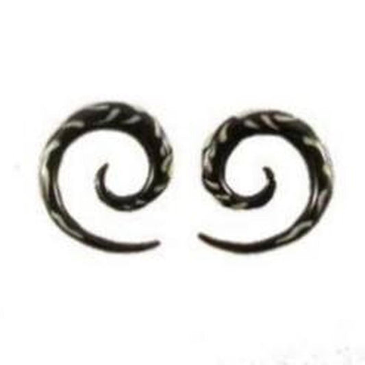 Mens Gauges | Droplet Spiral. Horn with bone inlay 4g, Organic Body Jewelry.