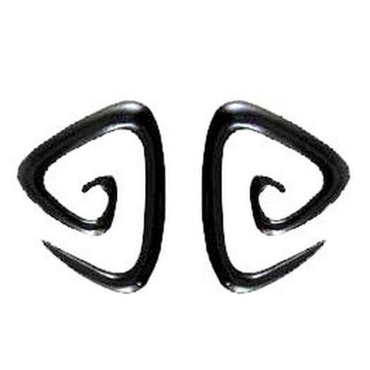 Carved Gauges | 4 gauge earrings, triangle, spiral, black
