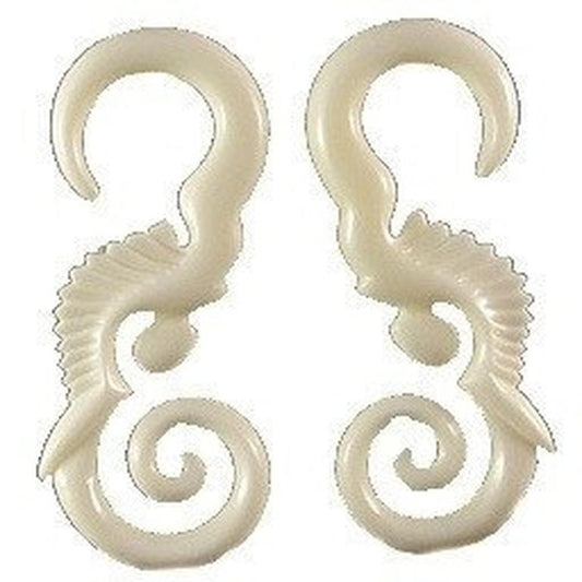 Buffalo bone 4 Gauge Earrings | White hanging gauges, 4g earrings.