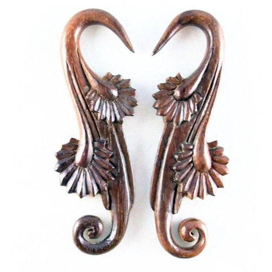 Carved Wood Body Jewelry | 4 gauge earrings, long, wood, womens.